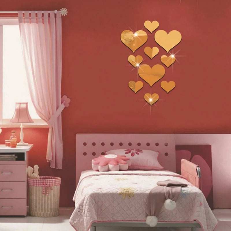 Decorative LOVE-shaped acrylic mirror stickers for adding charm to living room and bedroom walls-2