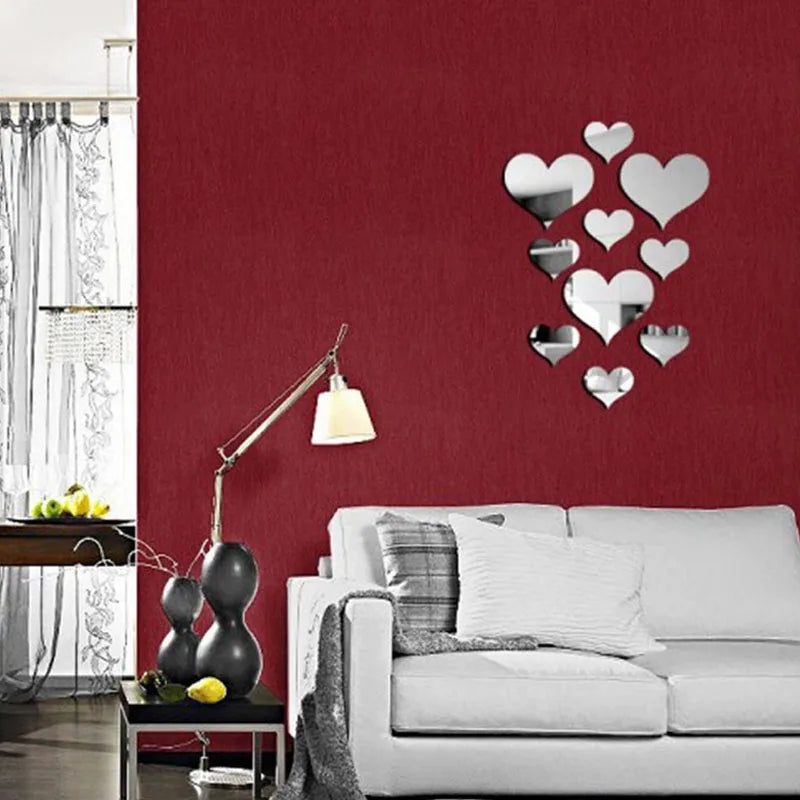 Decorative LOVE-shaped acrylic mirror stickers for adding charm to living room and bedroom walls-3