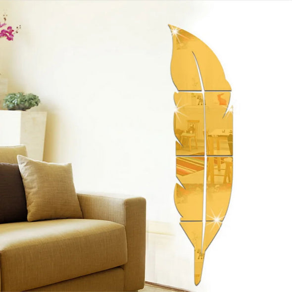 DIY Feather Plume 3D Mirror Wall Sticker