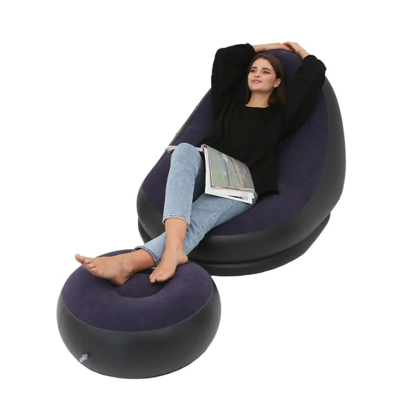 Portable flocked recliner chair with footrest - Foldable lazy sofa for indoor/outdoor use in bedroom, living room, or camping-9