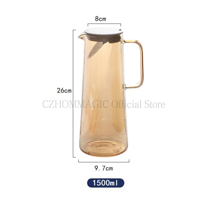 1.7 liter glass water pitcher - Heat-resistant borosilicate carafe with ergonomic handle and drip-free spout for iced tea/lemon infusion