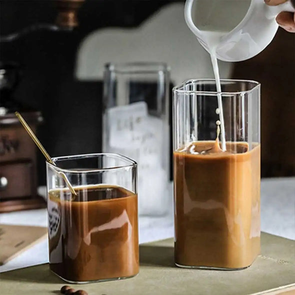 Square Glass Cup Transparent Cold Drinking Glass Milk Juice Tea Drink Water Cups Wine Glass Beer Coffee Mug for Office Home