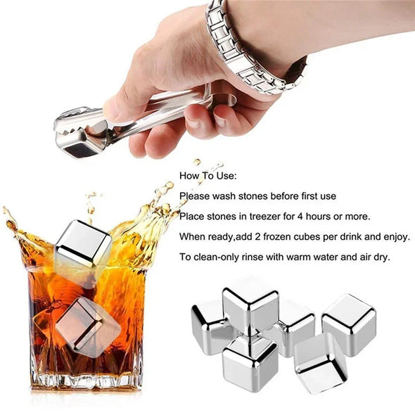 4/6/8 Pcs Stainless Steel Ice Cubes Set Reusable Chilling Stones for Whiskey Wine Wine Cooling Cube Chilling Rock Party Bar Tool