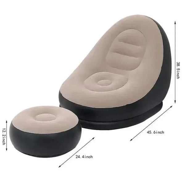 Portable flocked recliner chair with footrest - Foldable lazy sofa for indoor/outdoor use in bedroom, living room, or camping-6