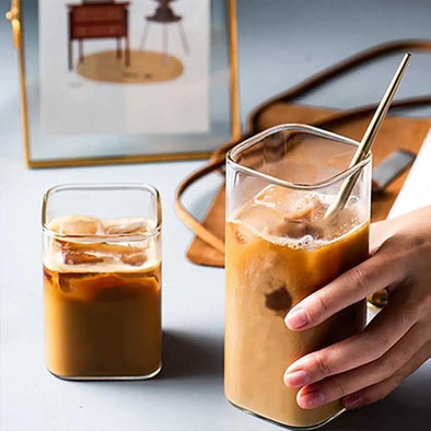 Square Glass Cup Transparent Cold Drinking Glass Milk Juice Tea Drink Water Cups Wine Glass Beer Coffee Mug for Office Home