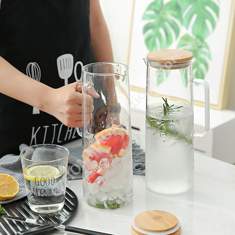 1.7 liter glass water pitcher - Heat-resistant borosilicate carafe with ergonomic handle and drip-free spout for iced tea/lemon infusion