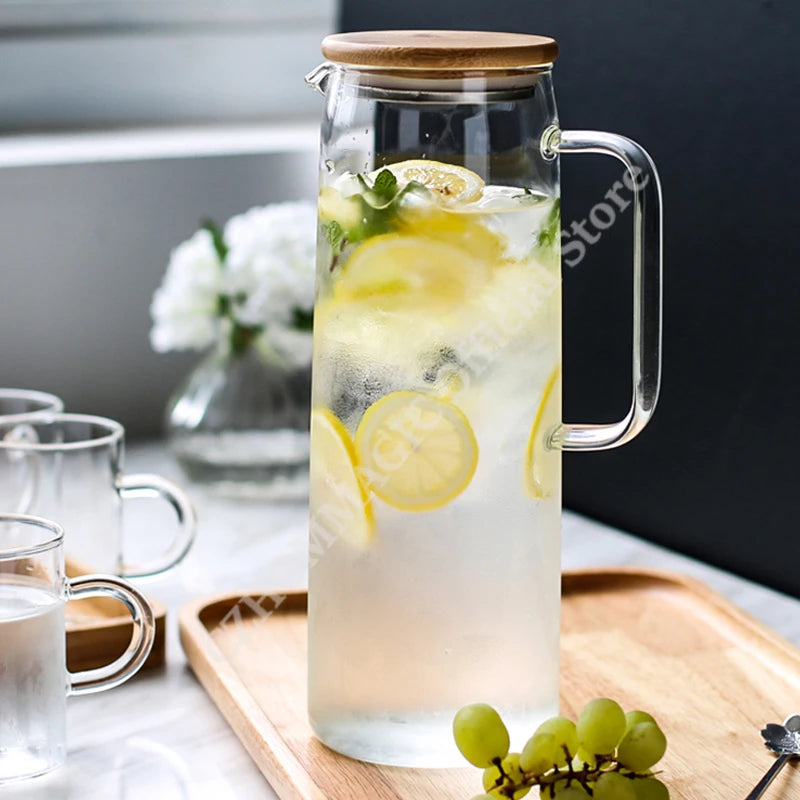 1.7 liter glass water pitcher - Heat-resistant borosilicate carafe with ergonomic handle and drip-free spout for iced tea/lemon infusion