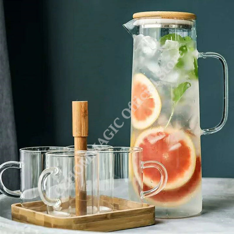 1.7 liter glass water pitcher - Heat-resistant borosilicate carafe with ergonomic handle and drip-free spout for iced tea/lemon infusion