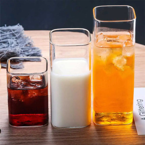 Square Glass Cup Transparent Cold Drinking Glass Milk Juice Tea Drink Water Cups Wine Glass Beer Coffee Mug for Office Home