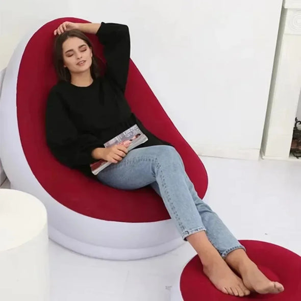 Portable flocked recliner chair with footrest - Foldable lazy sofa for indoor/outdoor use in bedroom, living room, or camping-2