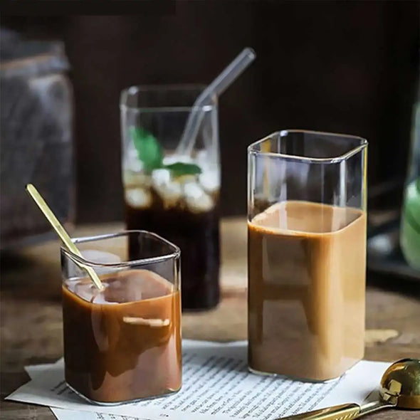 Square Glass Cup Transparent Cold Drinking Glass Milk Juice Tea Drink Water Cups Wine Glass Beer Coffee Mug for Office Home