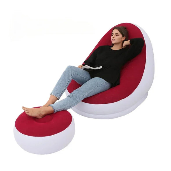 Portable flocked recliner chair with footrest - Foldable lazy sofa for indoor/outdoor use in bedroom, living room, or camping-7
