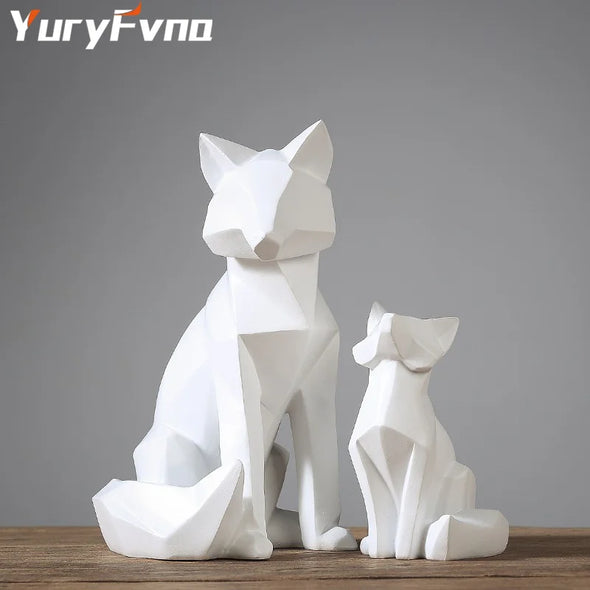 Simple White Geometric Fox Statue